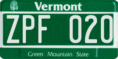 VT license plate ZPF020
