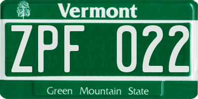 VT license plate ZPF022