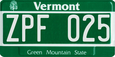 VT license plate ZPF025