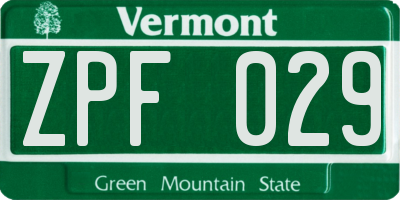 VT license plate ZPF029