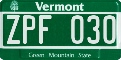 VT license plate ZPF030