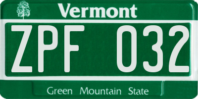 VT license plate ZPF032