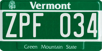 VT license plate ZPF034