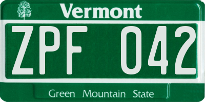 VT license plate ZPF042