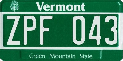 VT license plate ZPF043