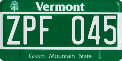 VT license plate ZPF045