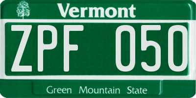 VT license plate ZPF050