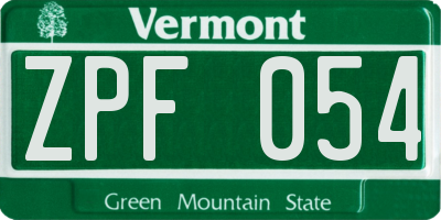 VT license plate ZPF054
