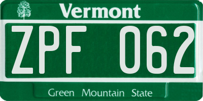VT license plate ZPF062