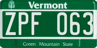 VT license plate ZPF063
