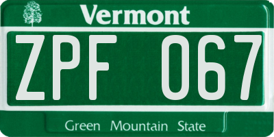 VT license plate ZPF067