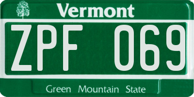 VT license plate ZPF069