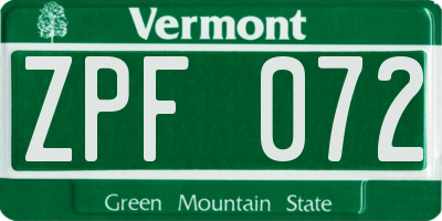 VT license plate ZPF072