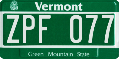 VT license plate ZPF077