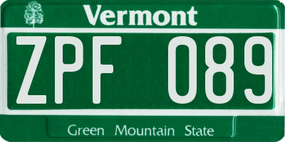 VT license plate ZPF089