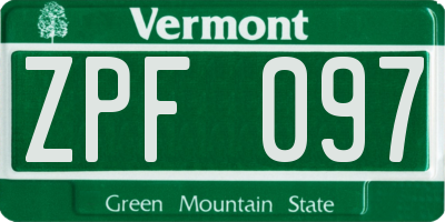 VT license plate ZPF097