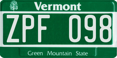 VT license plate ZPF098