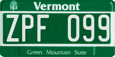VT license plate ZPF099