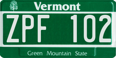 VT license plate ZPF102