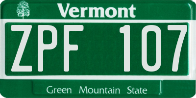 VT license plate ZPF107