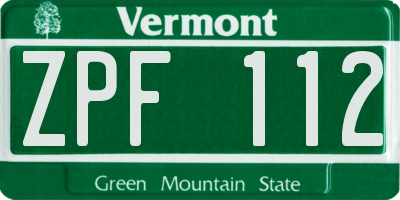 VT license plate ZPF112