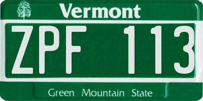 VT license plate ZPF113