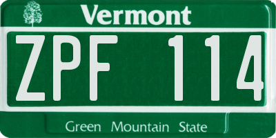 VT license plate ZPF114