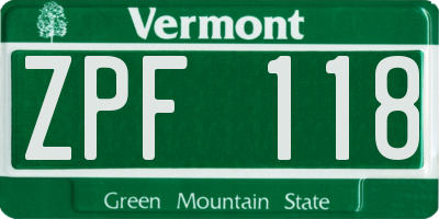 VT license plate ZPF118