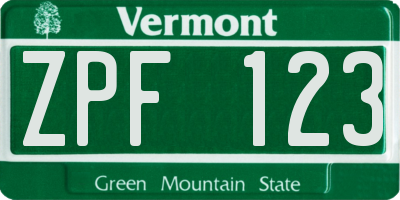 VT license plate ZPF123