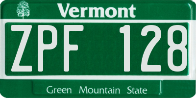 VT license plate ZPF128