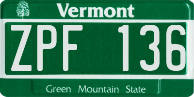 VT license plate ZPF136