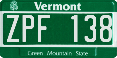 VT license plate ZPF138