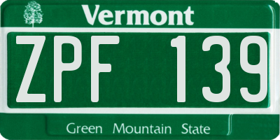 VT license plate ZPF139