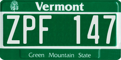 VT license plate ZPF147