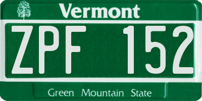 VT license plate ZPF152