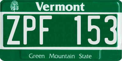 VT license plate ZPF153