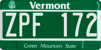 VT license plate ZPF172