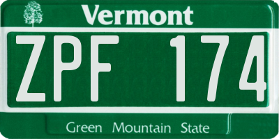 VT license plate ZPF174