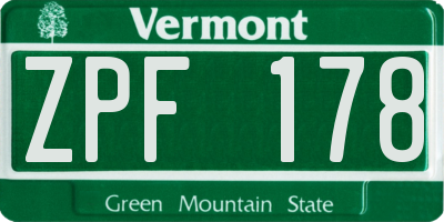VT license plate ZPF178
