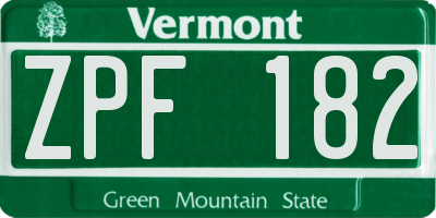 VT license plate ZPF182