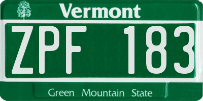VT license plate ZPF183