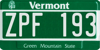 VT license plate ZPF193