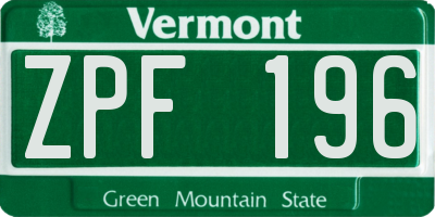VT license plate ZPF196