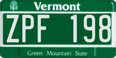 VT license plate ZPF198