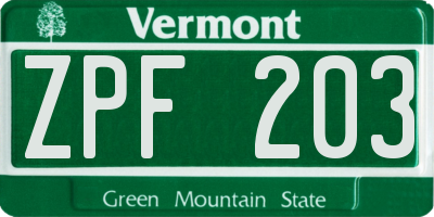 VT license plate ZPF203