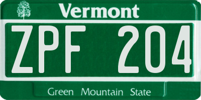 VT license plate ZPF204