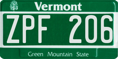 VT license plate ZPF206