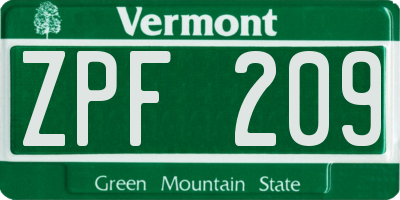 VT license plate ZPF209
