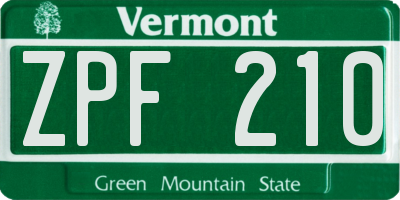 VT license plate ZPF210