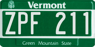 VT license plate ZPF211